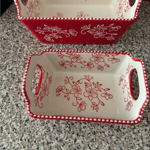 Temp-Tations Red and White Floral Bakeware Set